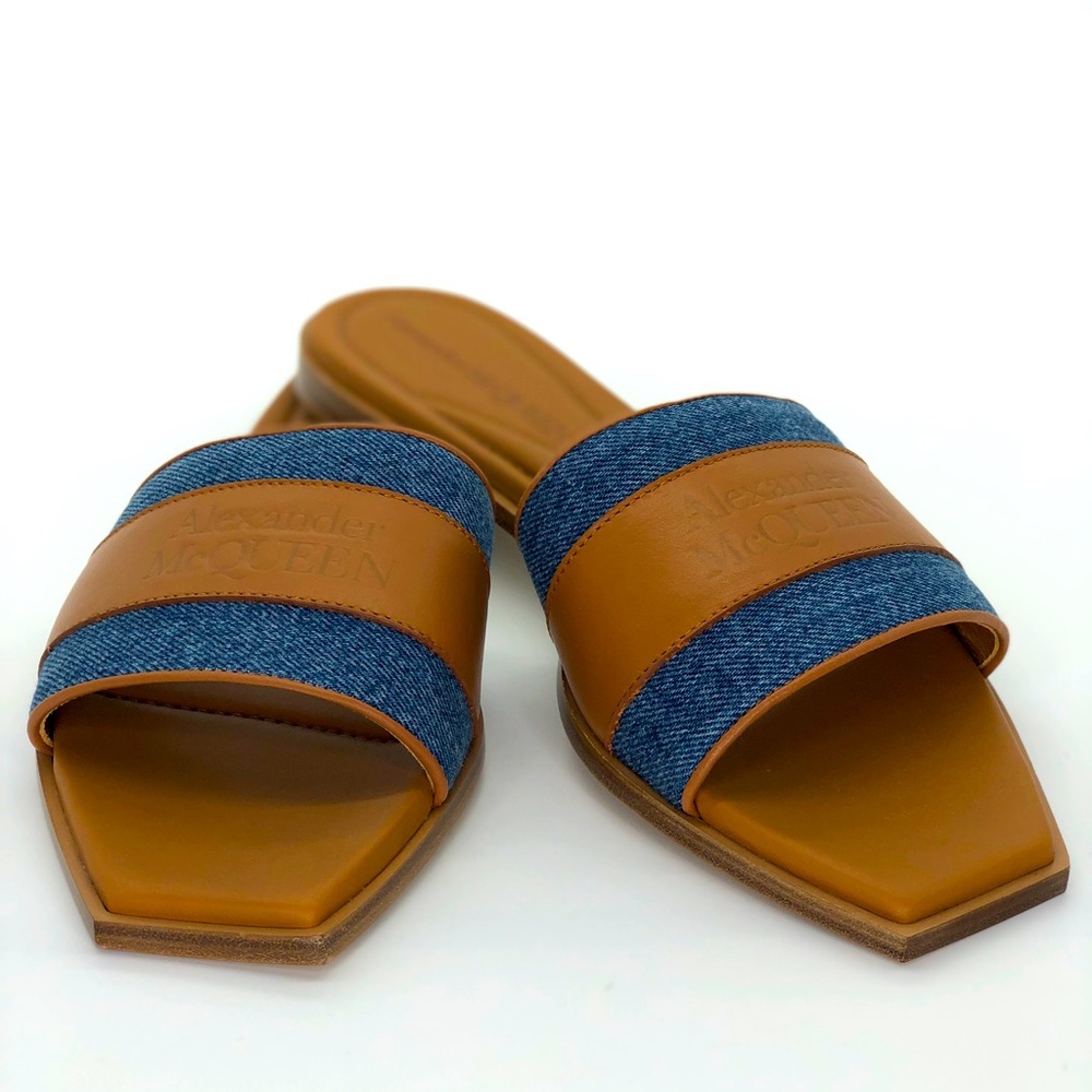 ALEXANDER MCQUEEN Leather And Denim Slide Sandals